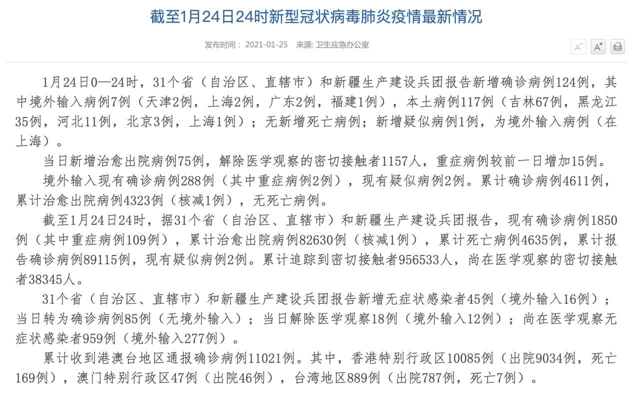 31省新增本土确诊14例/31省新增确诊124例本土117例