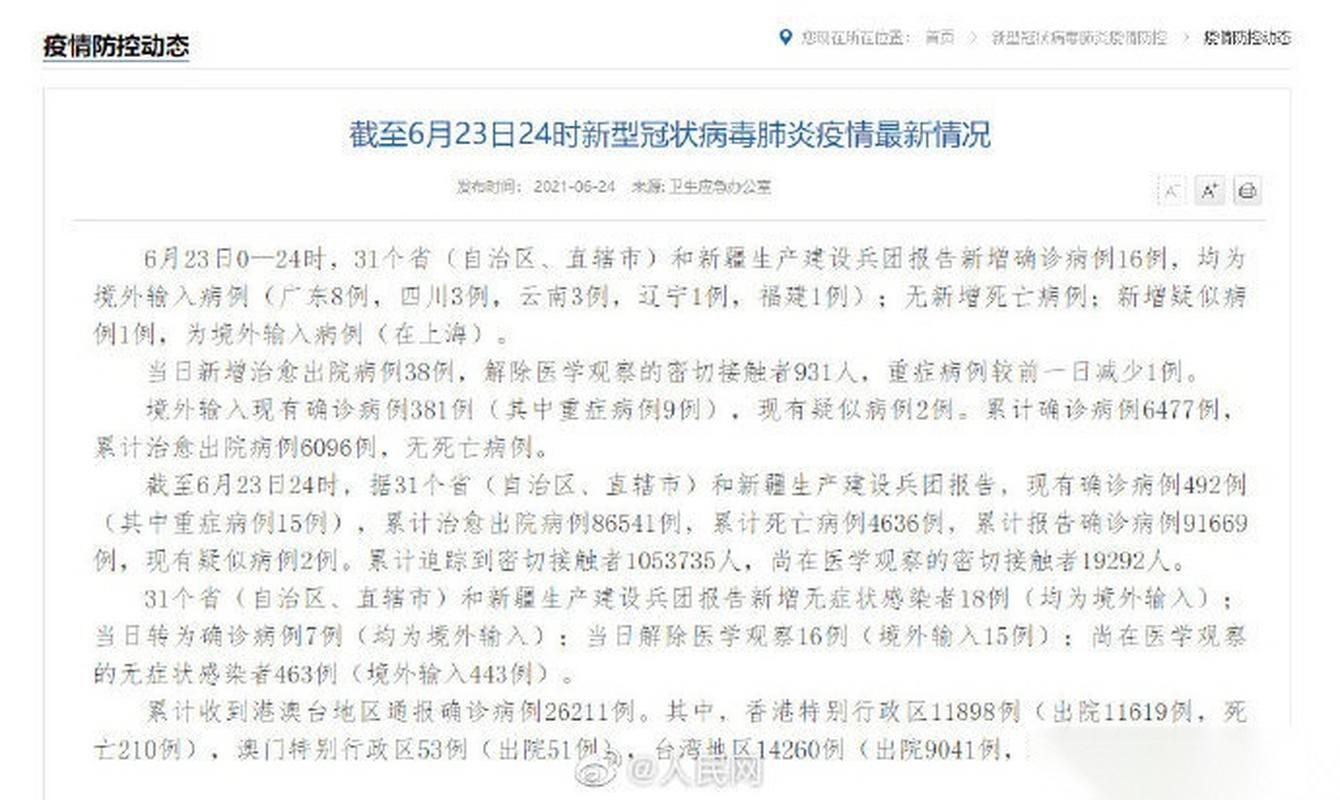 31个省份新增确诊23例均为境外输入/31省份新增17例确诊 均为境外输入