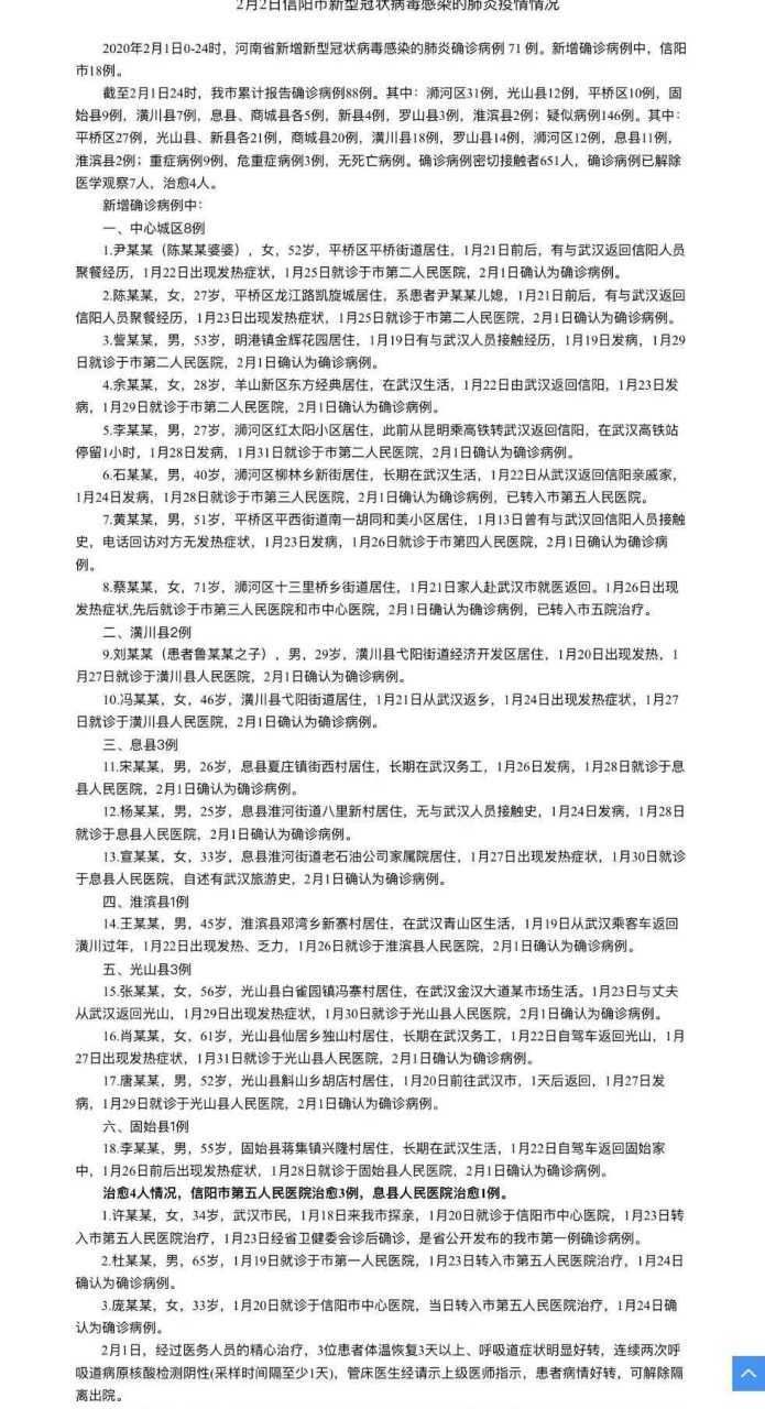 信阳通报18例重症详情/信阳出现一例肺炎